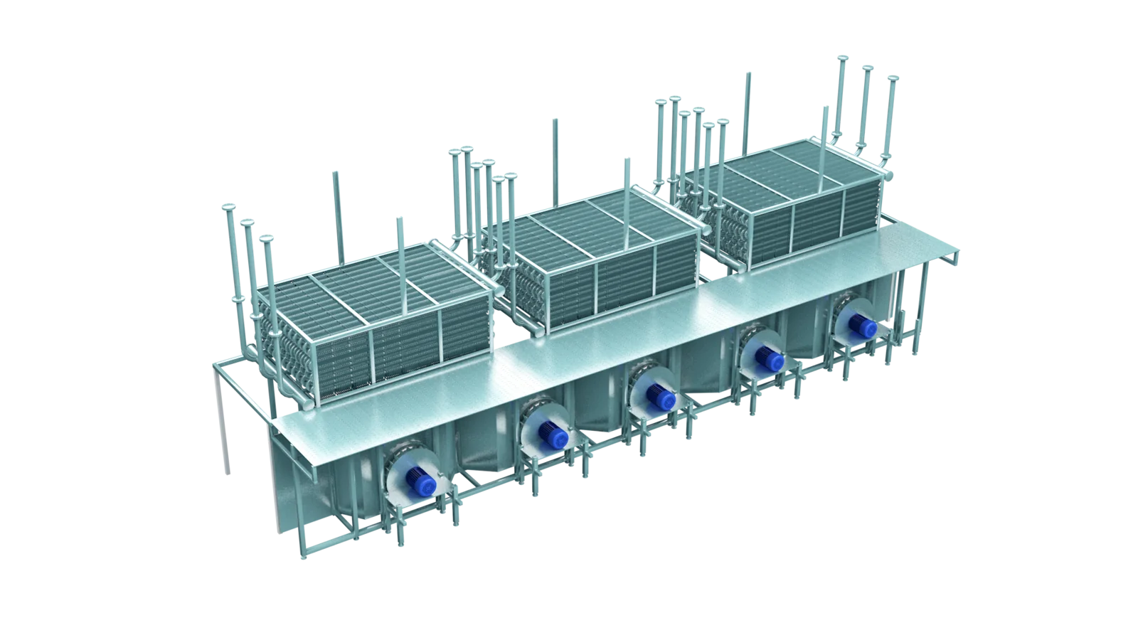 Fluidized freezer evaporator and fan system